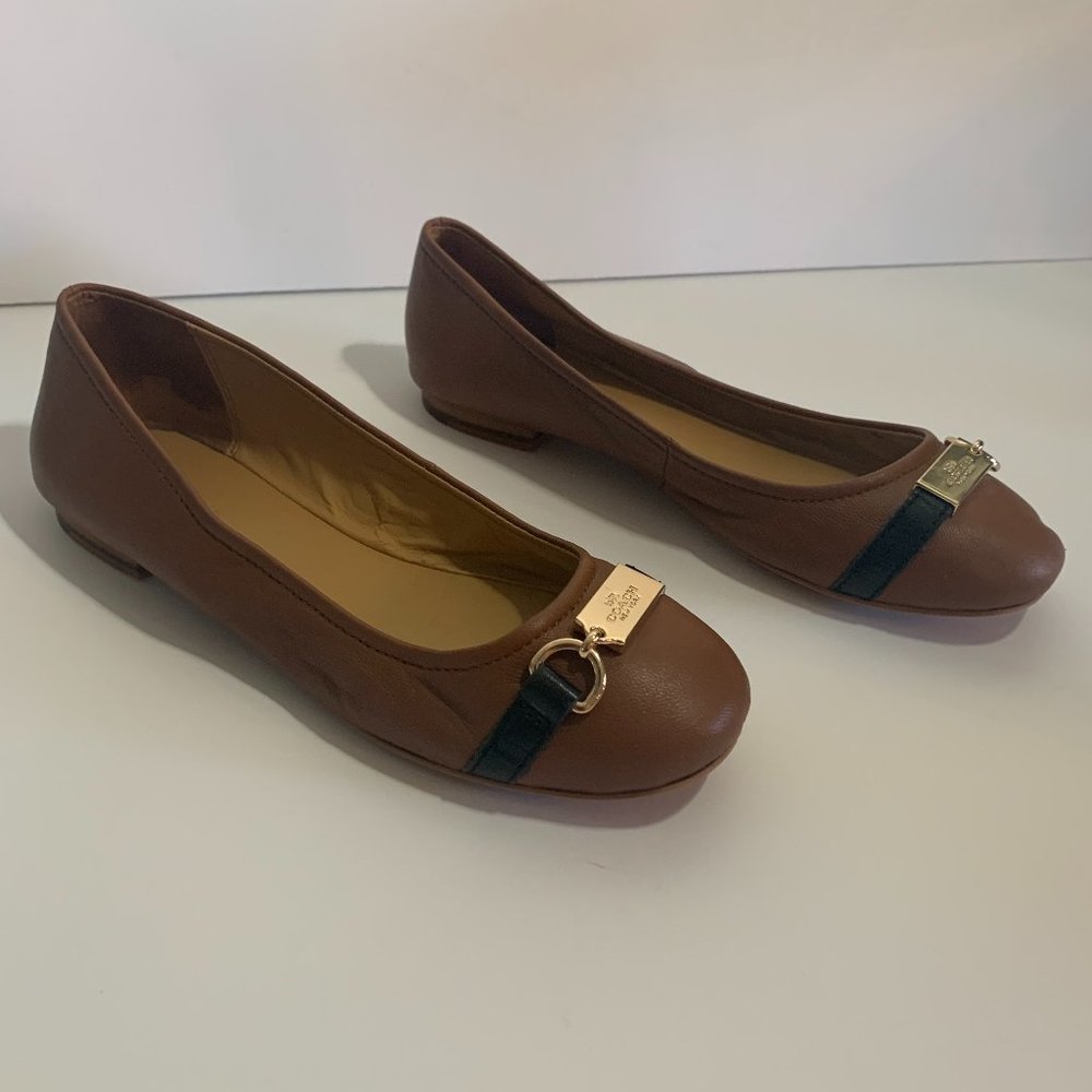Coach Ballet Flats with Gold Coach Buckle and Black Strap Women’s Size 6.5